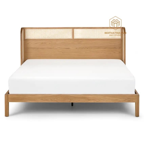 Hình ảnh của Giường Gỗ Sồi Kết Hợp Mây Mắt Cáo GM-014